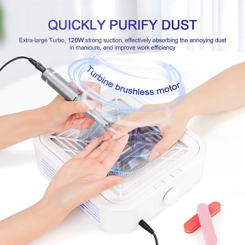 Aspirador de pó para unhas profissional 120W com motor brushless e sucção forte para manicure