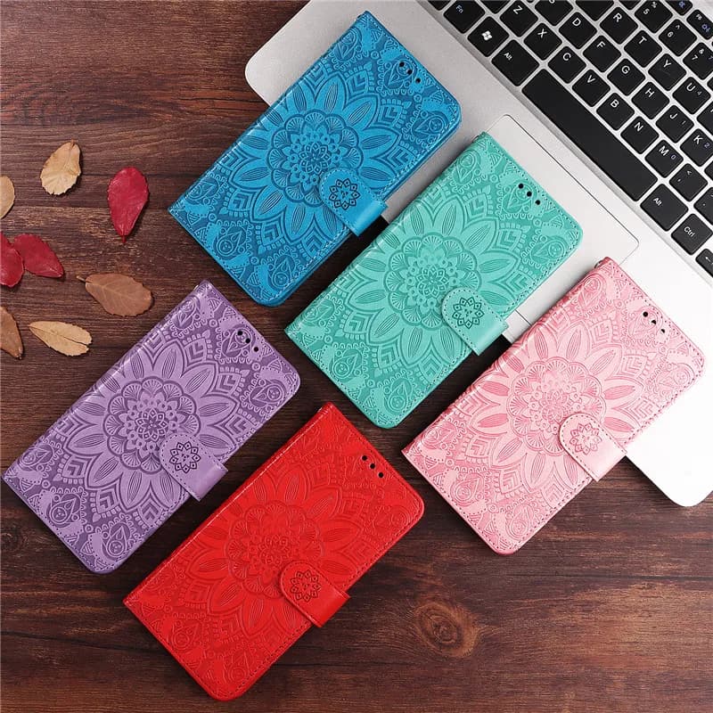 Capas carteira em couro com estampa floral em relevo em várias cores para Motorola Moto G06