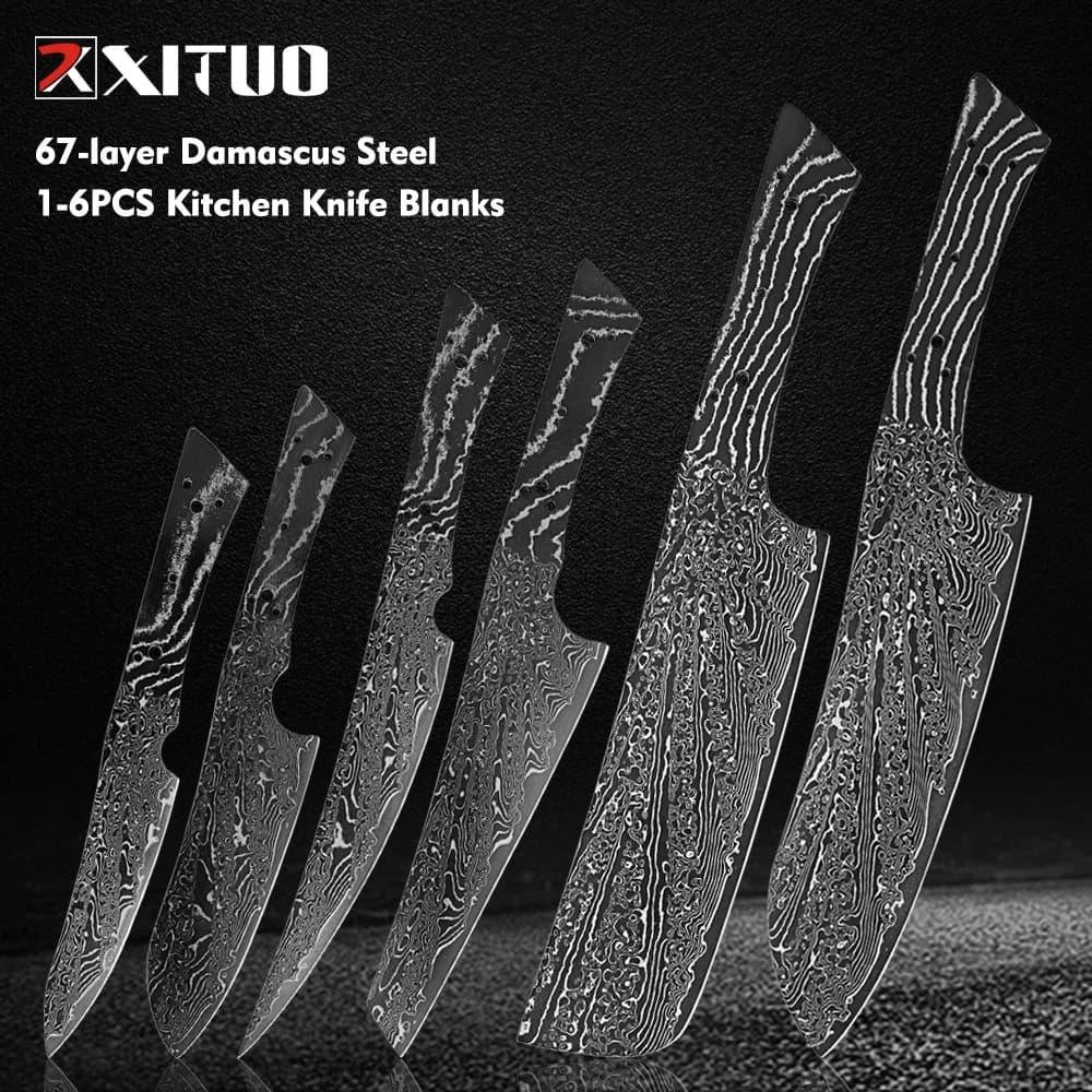 Xitou facas de aço damasco em branco 67-camadas com padrão ornamental