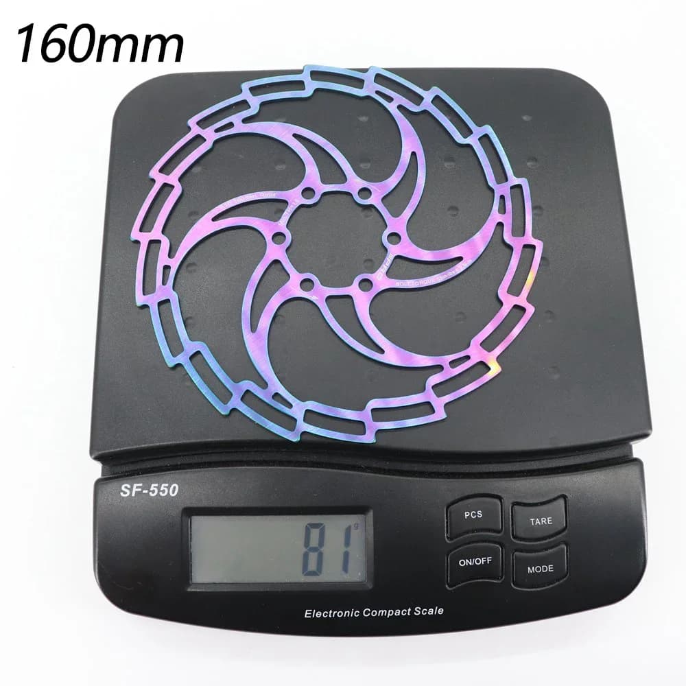 Rotor de freio a disco IIIPRO 160mm colorido oil slick medido em balança digital 81g