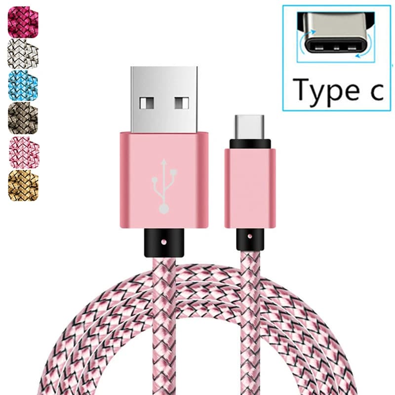 Cabo de carregamento rápido USB tipo C rosa para Samsung Galaxy