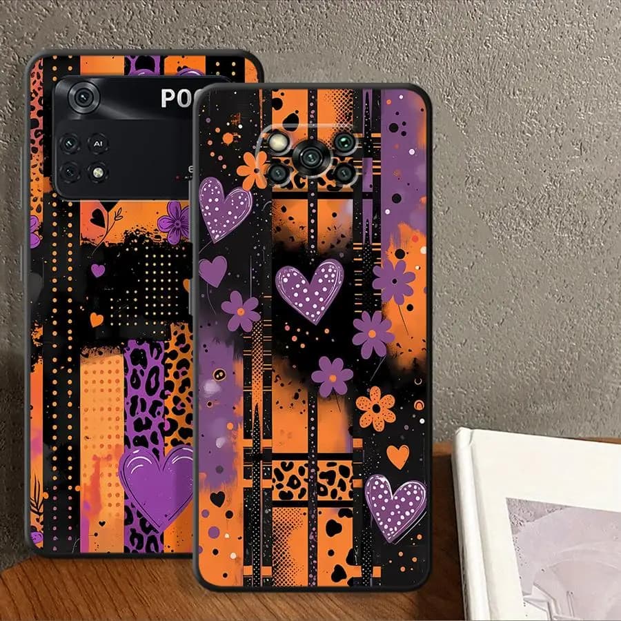 Capa de telefone floral com corações e padrões de leopardo para Xiaomi