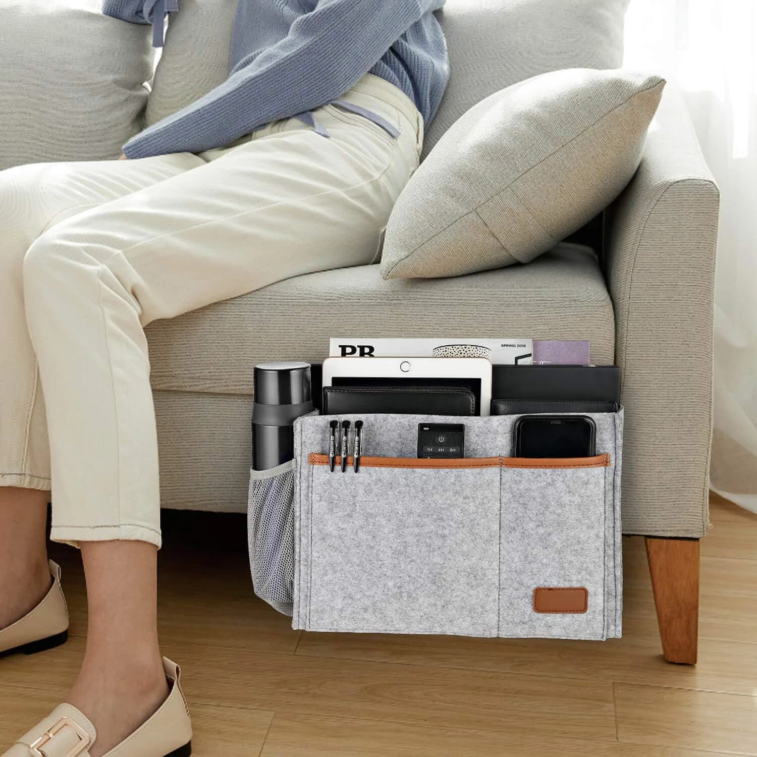 Organizador de armazenamento de cama de feltro com múltiplos compartimentos