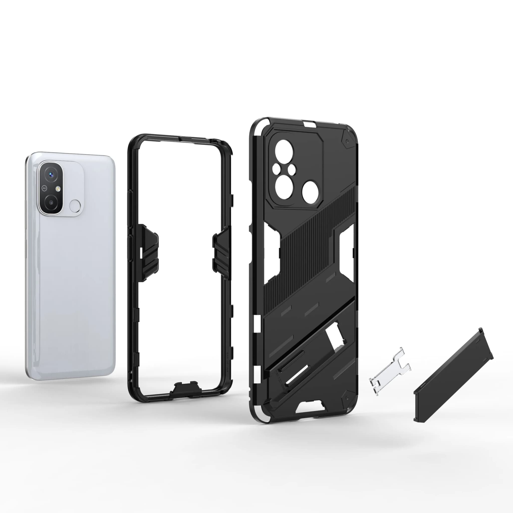 Capa de telefone preta para Xiaomi Poco C55 4G, Redmi 11A 4G e 12C 4G com suporte TPU e proteção de PC