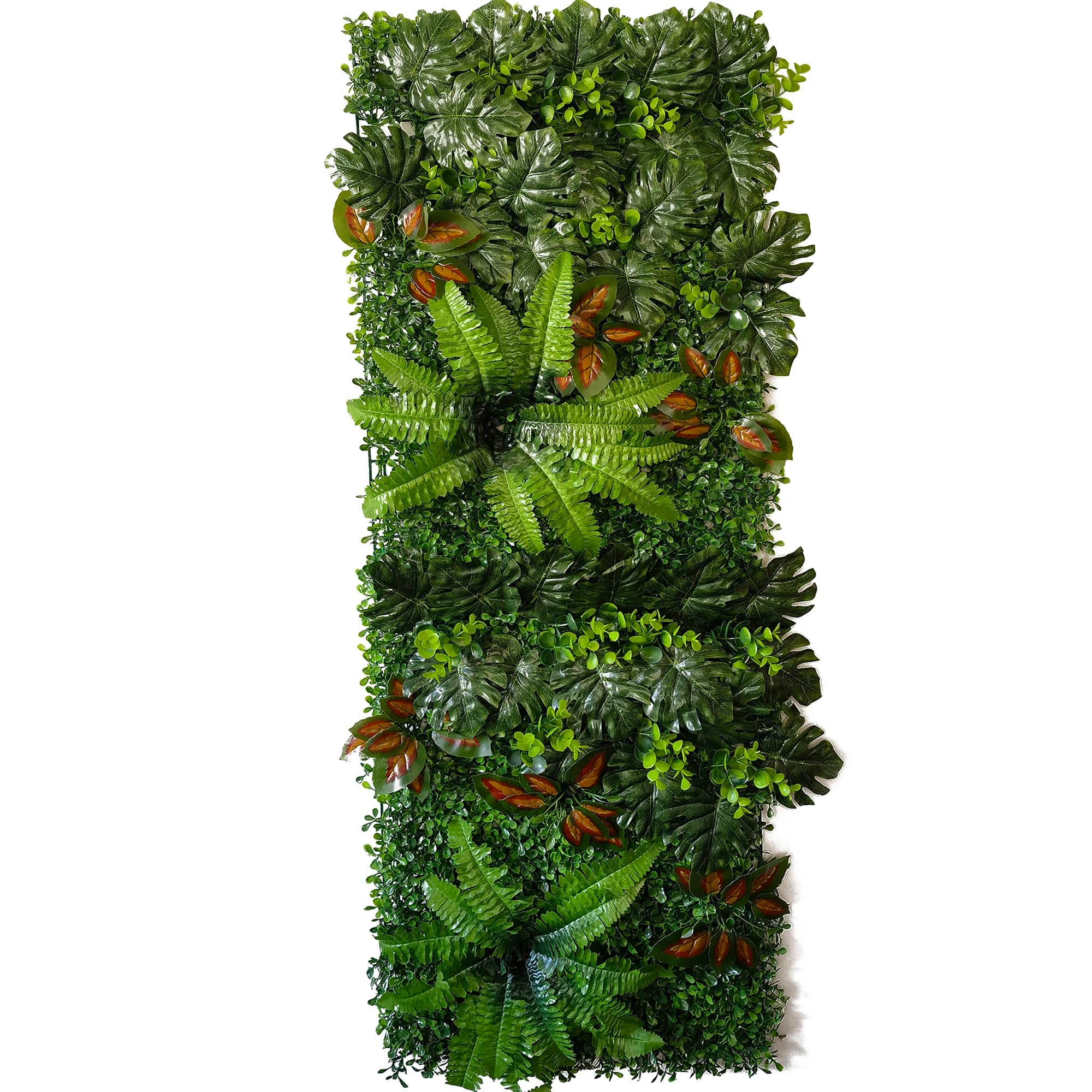 Painel de planta artificial Jácotei com folhas verdes e detalhes em marrom para decoração 40x120 cm