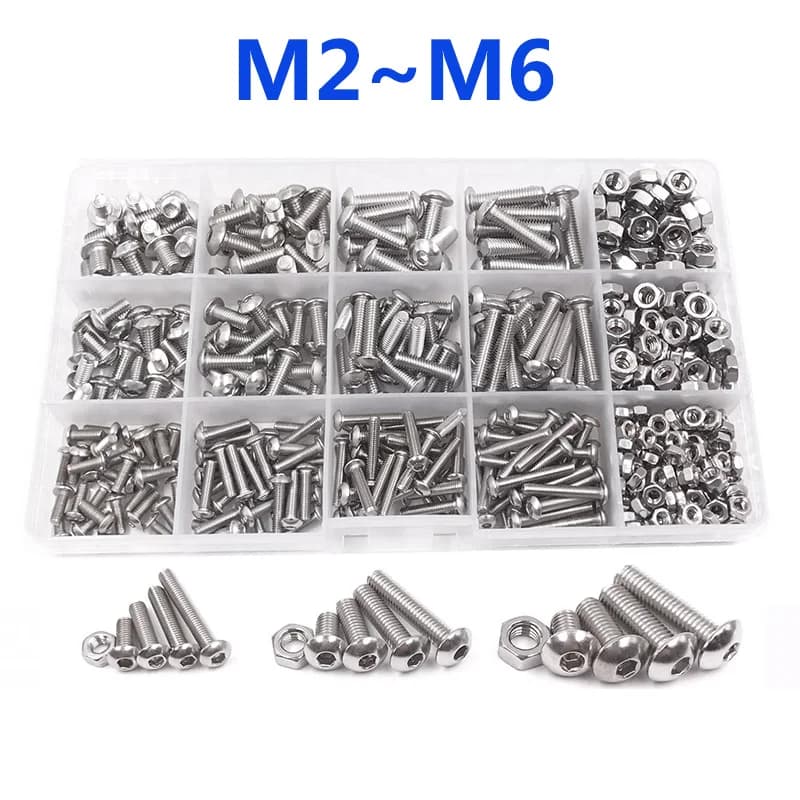 Kit de parafusos e porcas de aço inoxidável 304 M2 a M6