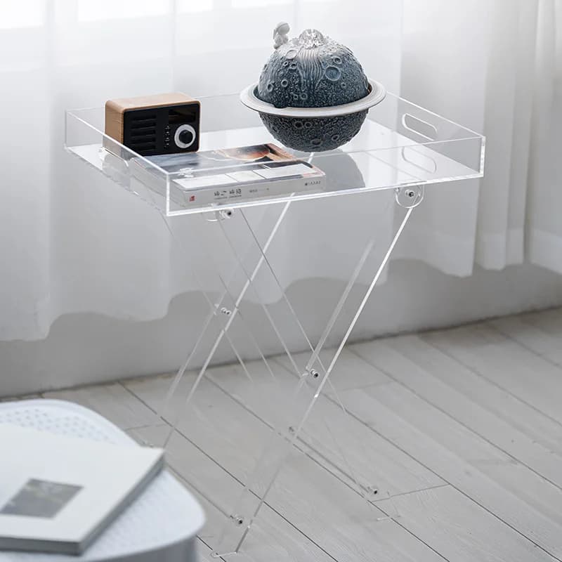 Mesa de café dobrável acrílica transparente estilo nórdico