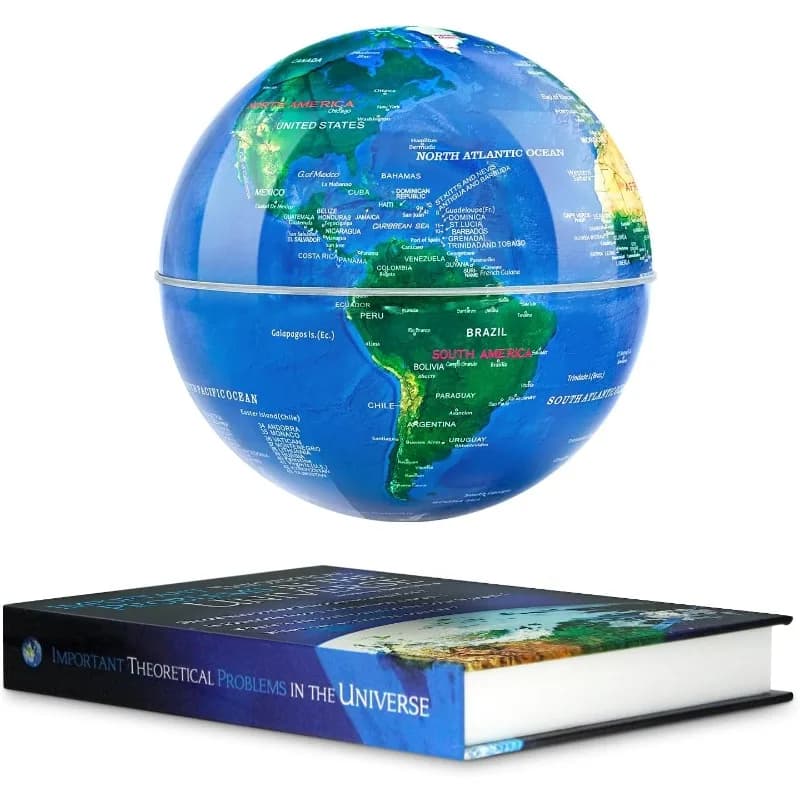 Globo magnético flutuante com luzes LED e mapa-múndi rotativo com base de livro