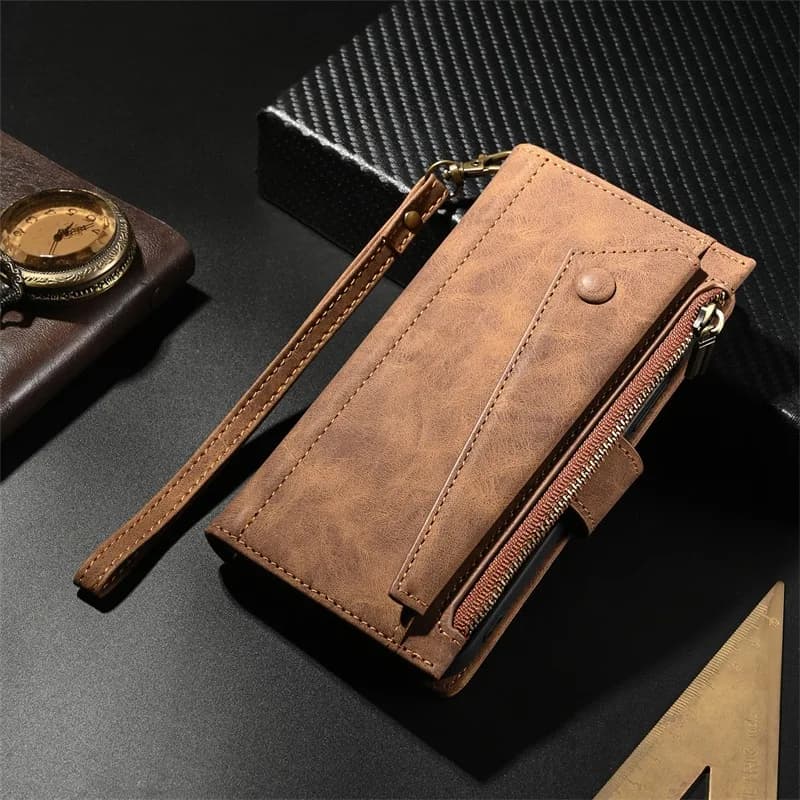 Capa de couro com zíper e alça crossbody para Xiaomi