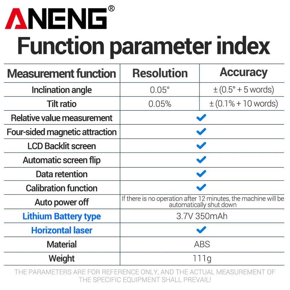 Localizador de ângulo digital magnético aneng rn03 inclinômetro laser recarregável usb transferidor nível ângulo régua medição de ângulo