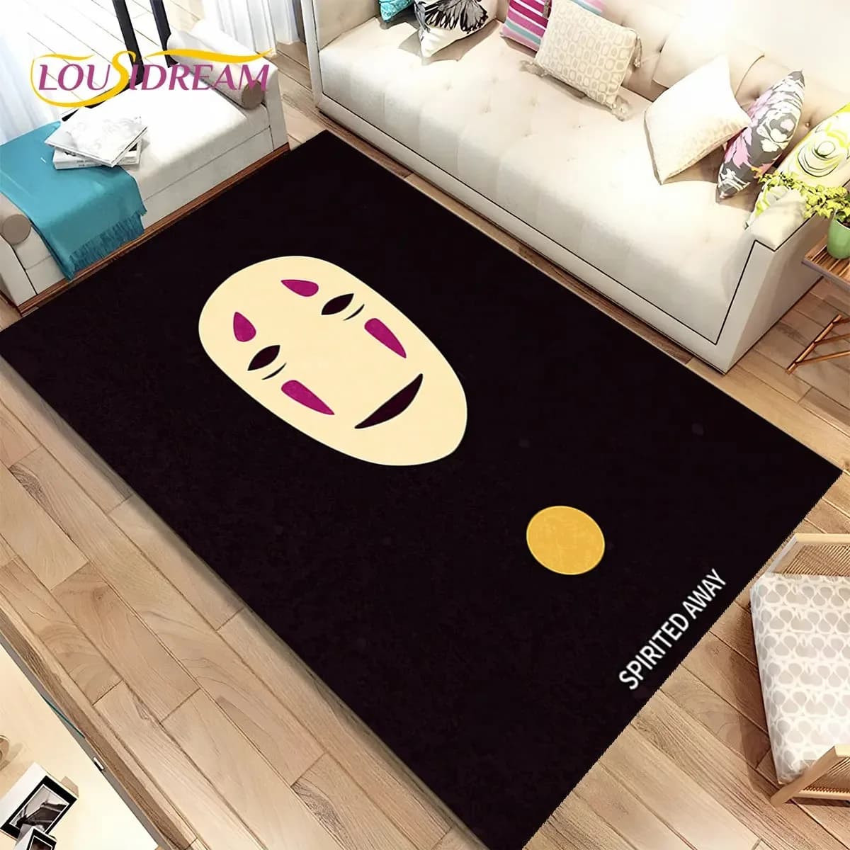 Tapete de área 3D antiderrapante Spirited Away com personagem de anime para sala de estar
