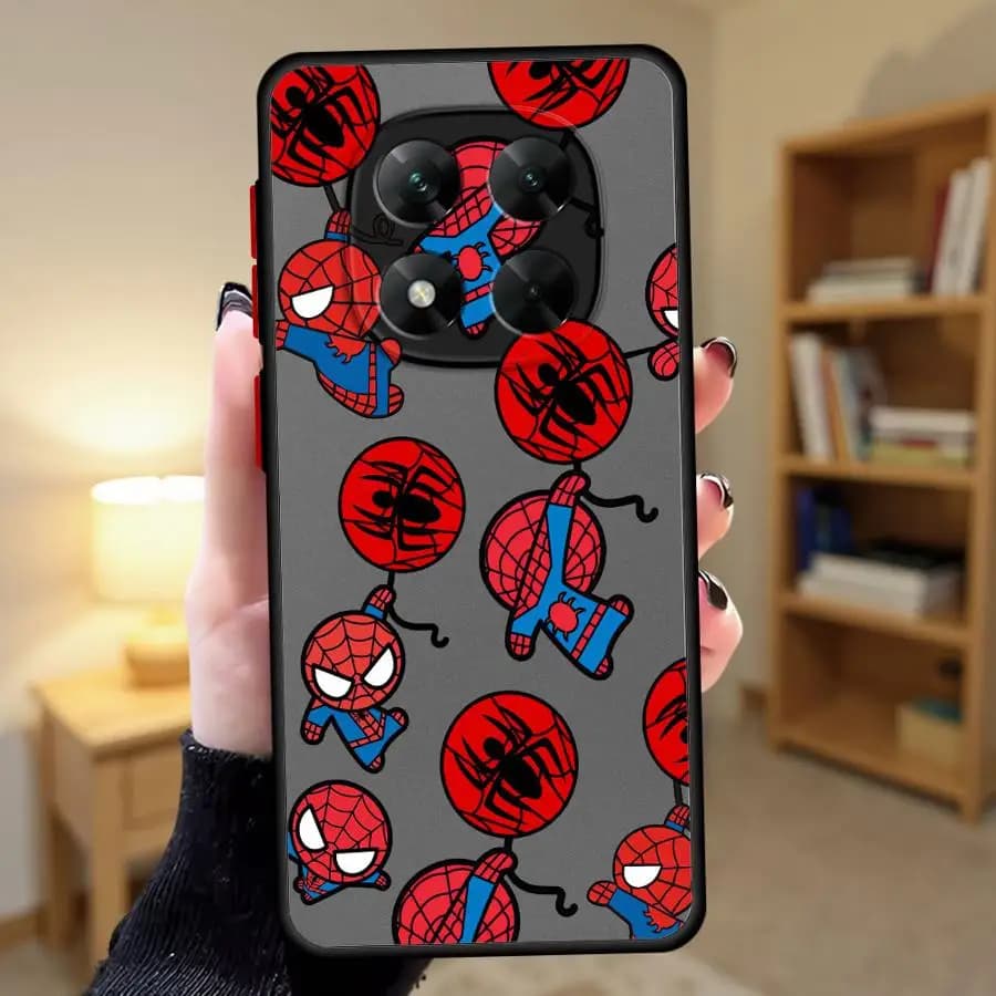 Capa cinza para Xiaomi Redmi Note 15 com estampa do Homem-Aranha em estilo cartoon Marvel