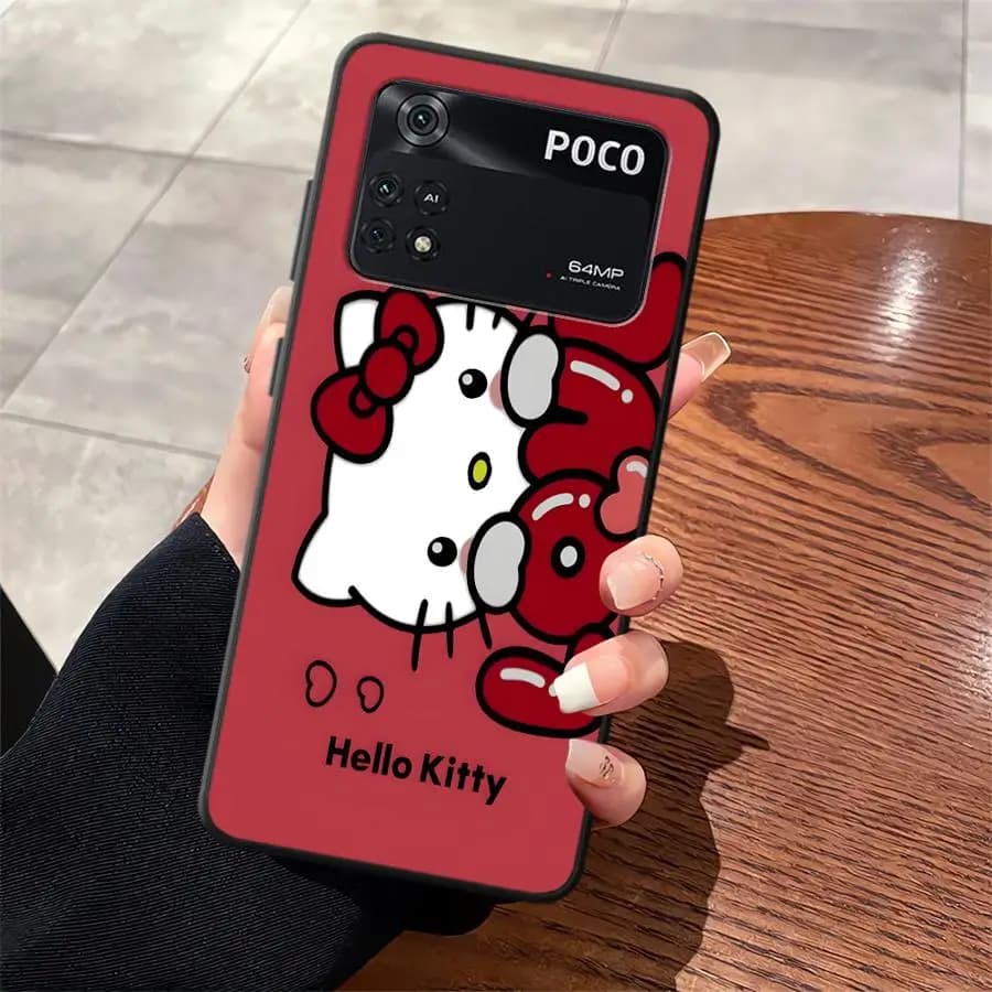 Capa de telefone vermelha Sanrio Hello Kitty macia antirrisco para Xiaomi POCO com estampa de personagem