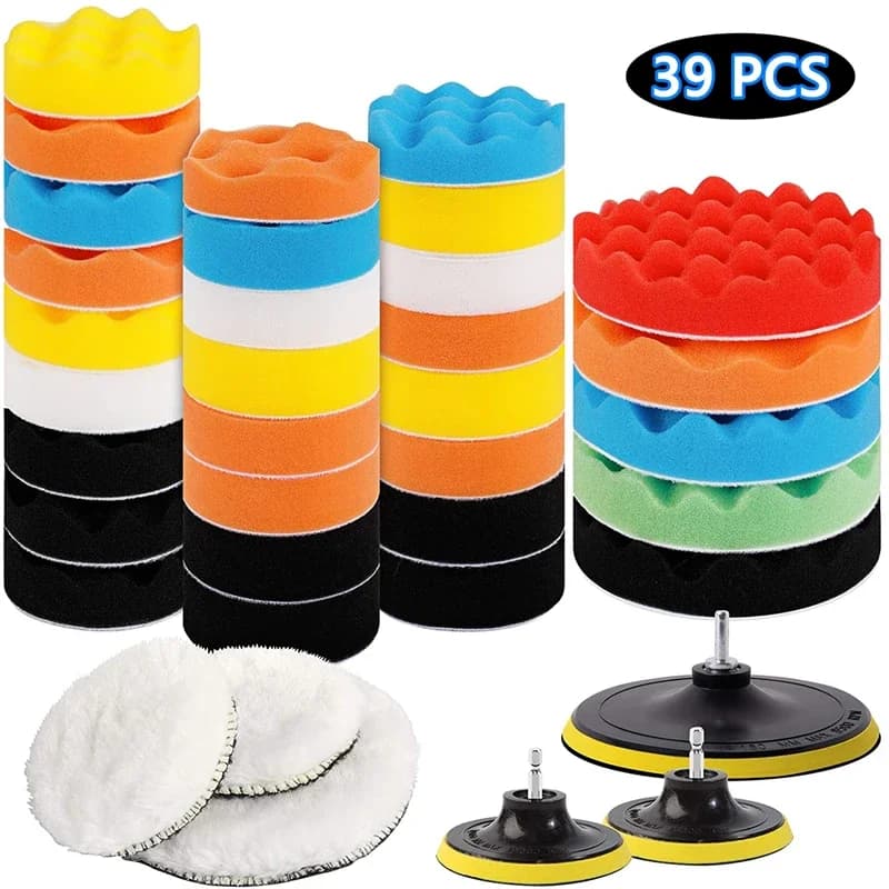 Kit de almofadas de esponja para polimento de carro, 39 peças, múltiplas cores