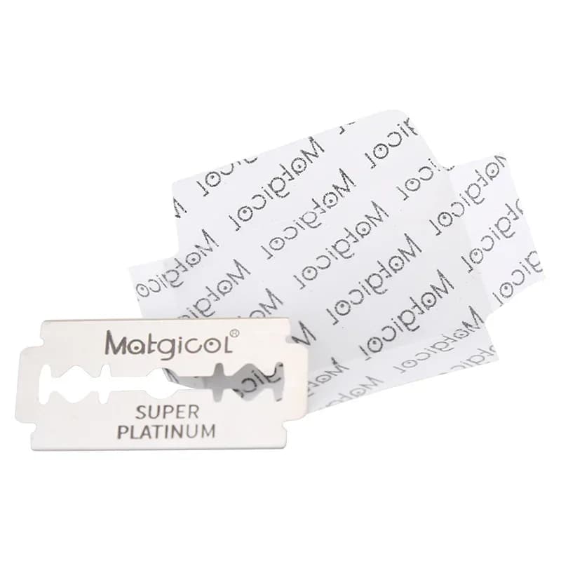 Lâmina de barbear Super Platinum com embalagem individual branca estampada com marca Matgicol