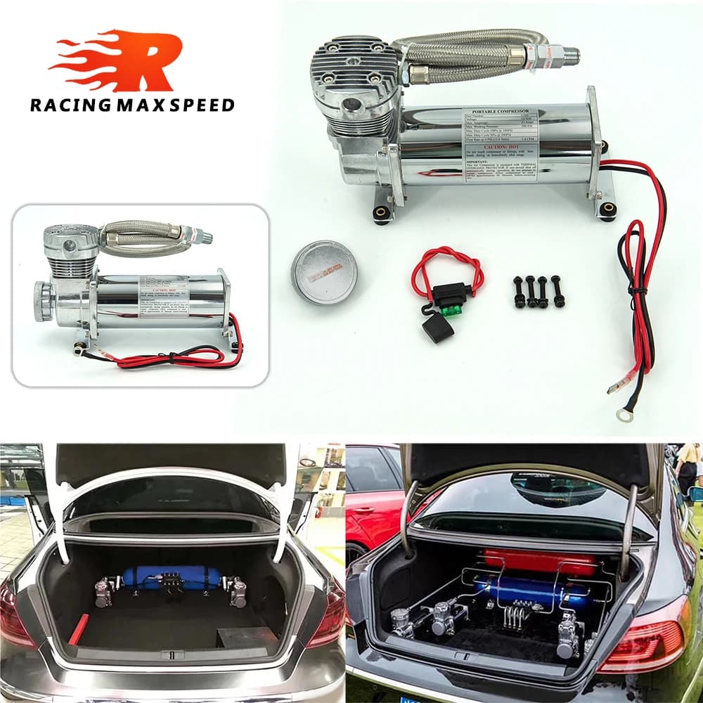 Universal 3/8npt 1/4npt 200psi 480c 12v kit bomba compressor de suspensão a ar cromo/preto