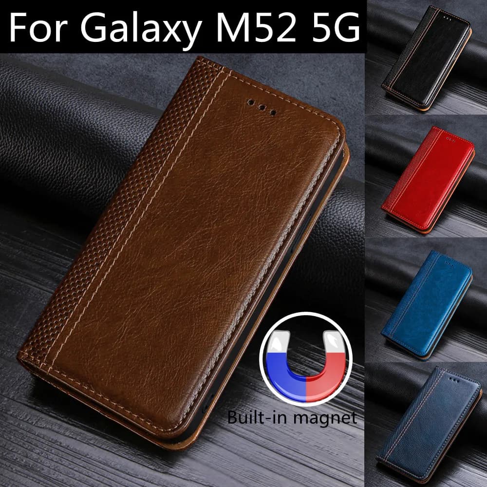 Capa de Couro Antifurto para Samsung Galaxy M52 5G, Capa Flip Luxuosa para Galaxy M52, GalaxyM52, M 52 5G