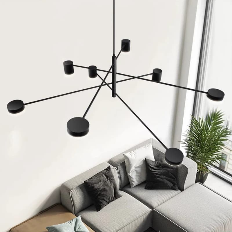 Lustre de teto preto moderno com design linear para sala de estar
