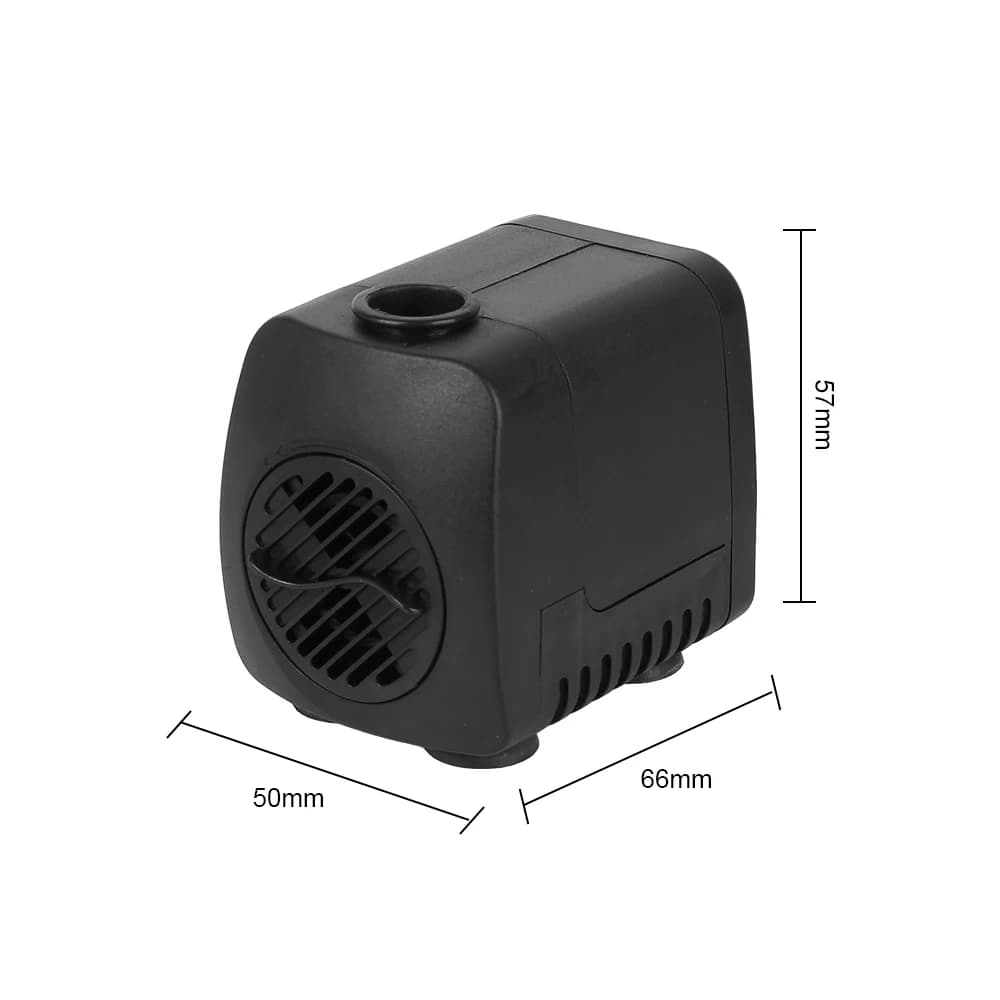 Bomba de água preta para aquário com medidas 66x50x57mm e design compacto