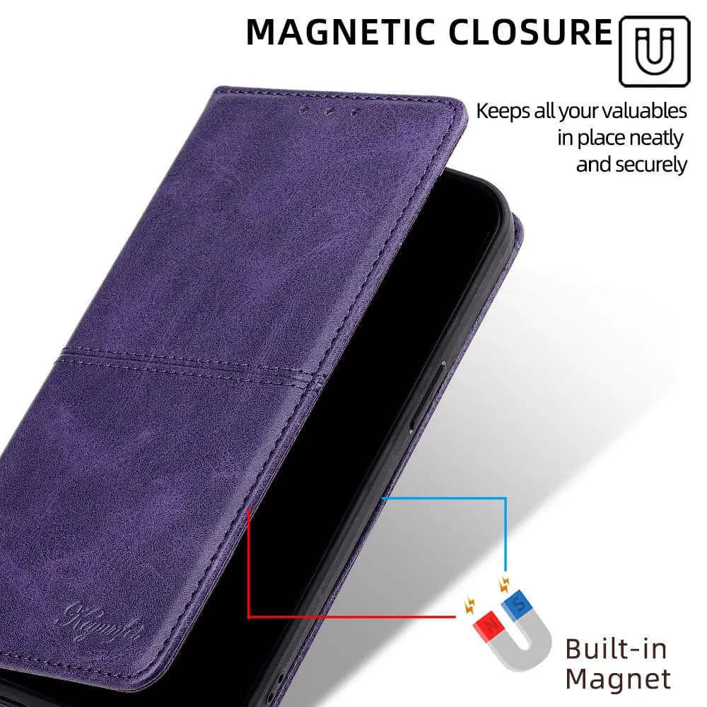 Capa para celular Xiaomi Redmi A3 13 roxa estilo livro com fechamento magnético e couro sintético