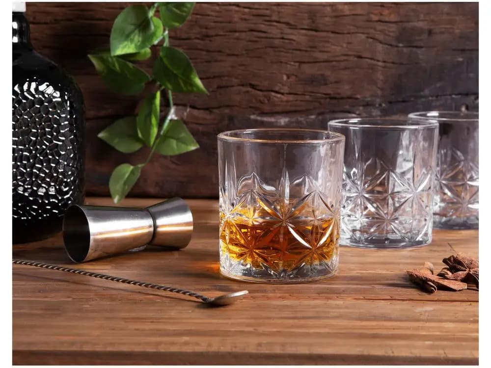 Jogo de copos de vidro 330ml com gravuras geométricas, seis peças