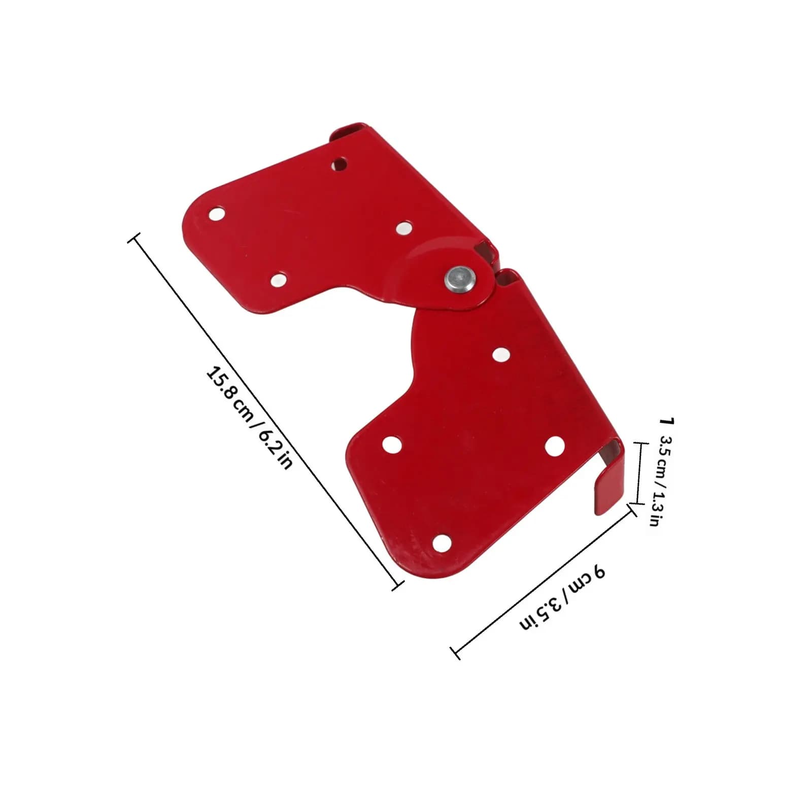 Dobradiça vermelha reforçada em ferro para escada leve, com dimensões 15,8x9x3,5 cm