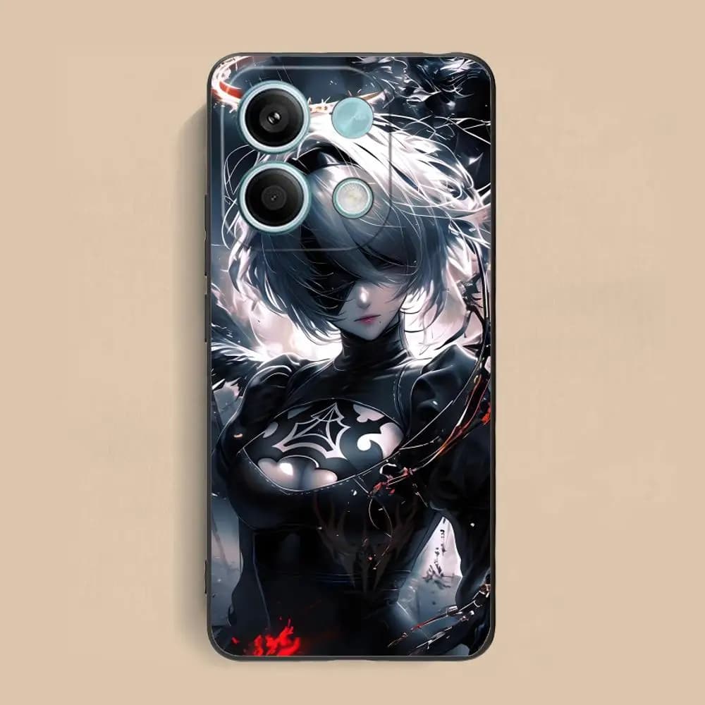 Capa para Xiaomi Redmi Note com imagem detalhada da personagem 2B de Nier Automata em preto