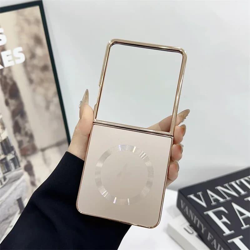 Capa magnética para Samsung Galaxy Z Flip 7, 6, 5, 4, Flip 7 FE, design prata fosca, carregamento sem fio