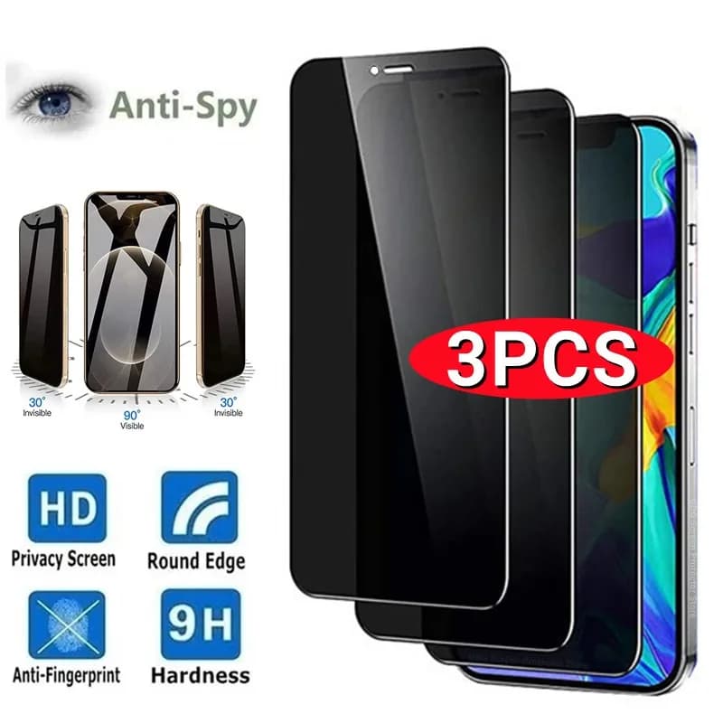 Protetor de tela anti-espião para Xiaomi, Redmi Note, Poco X e Mi, 3 peças, bordas arredondadas, transparente, HD, Privacy Screen, Round Edge, Anti-Fingerprint, Hardness