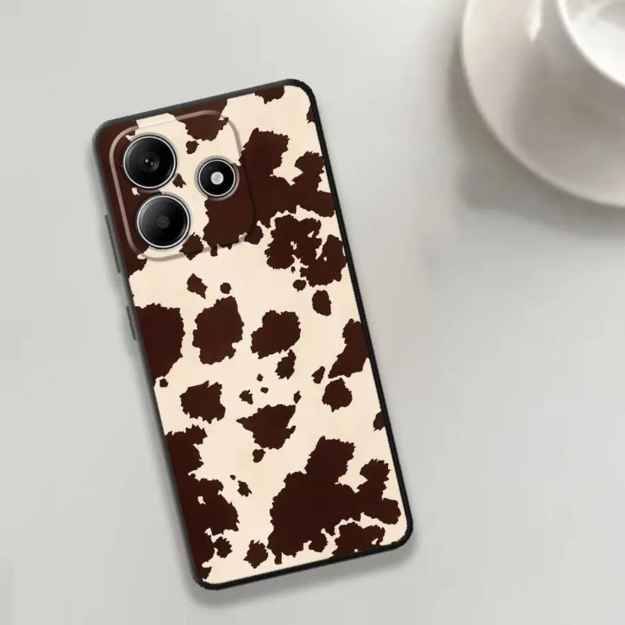 Capa de telefone Xiaomi Redmi Note com estampa de vaca, marrom e branco