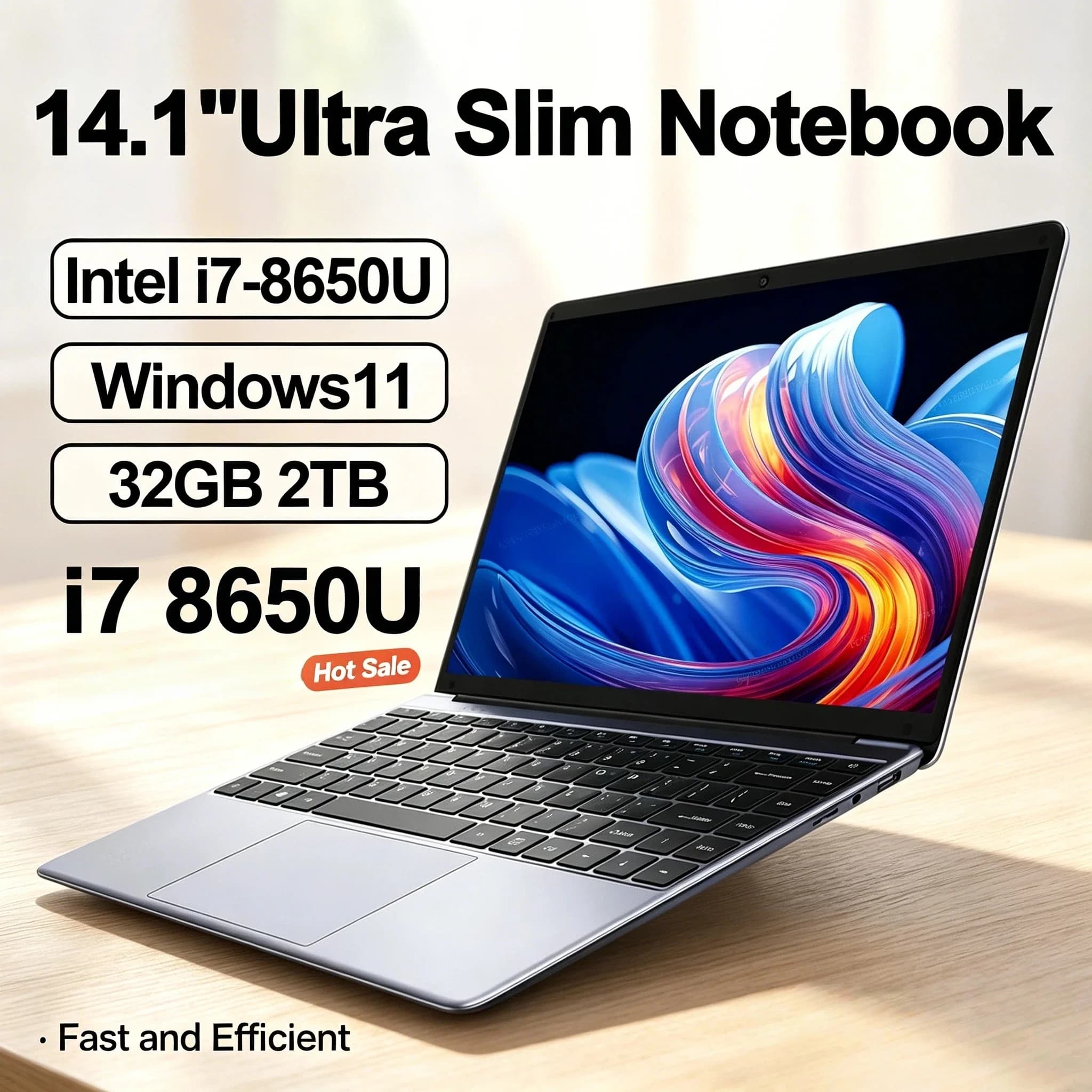 Notebook ultra slim 14.1 polegadas, 32GB RAM, 2TB SSD, Windows 11, Intel Core i7 8650U