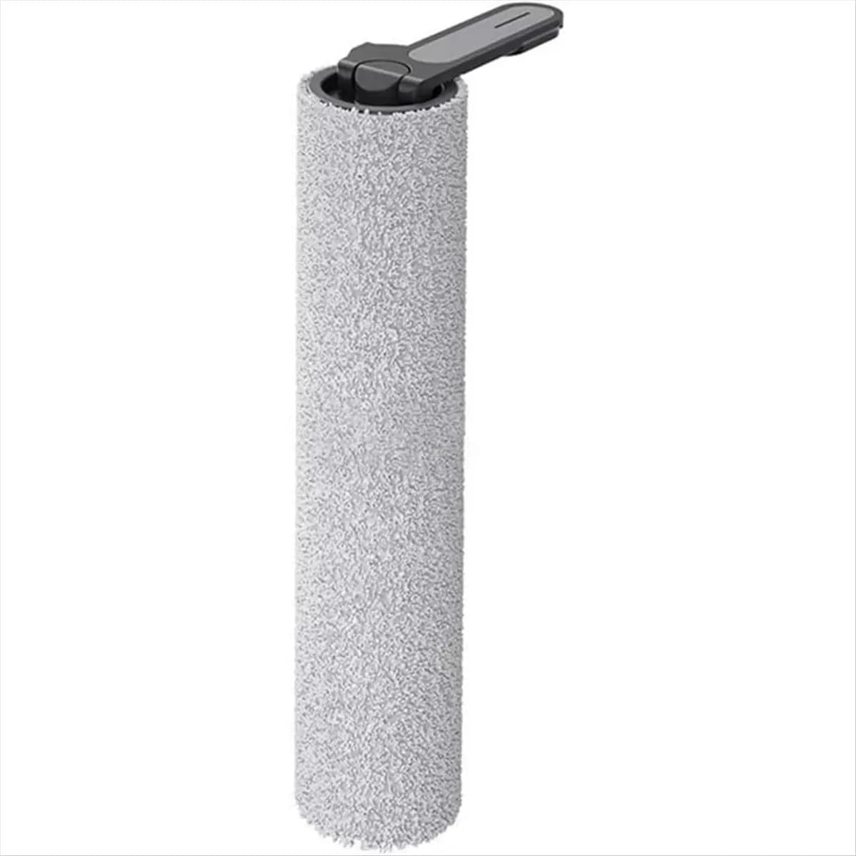 Componentes de aspirador de pó: tubo texturizado cinza e filtro preto com estrutura de metal