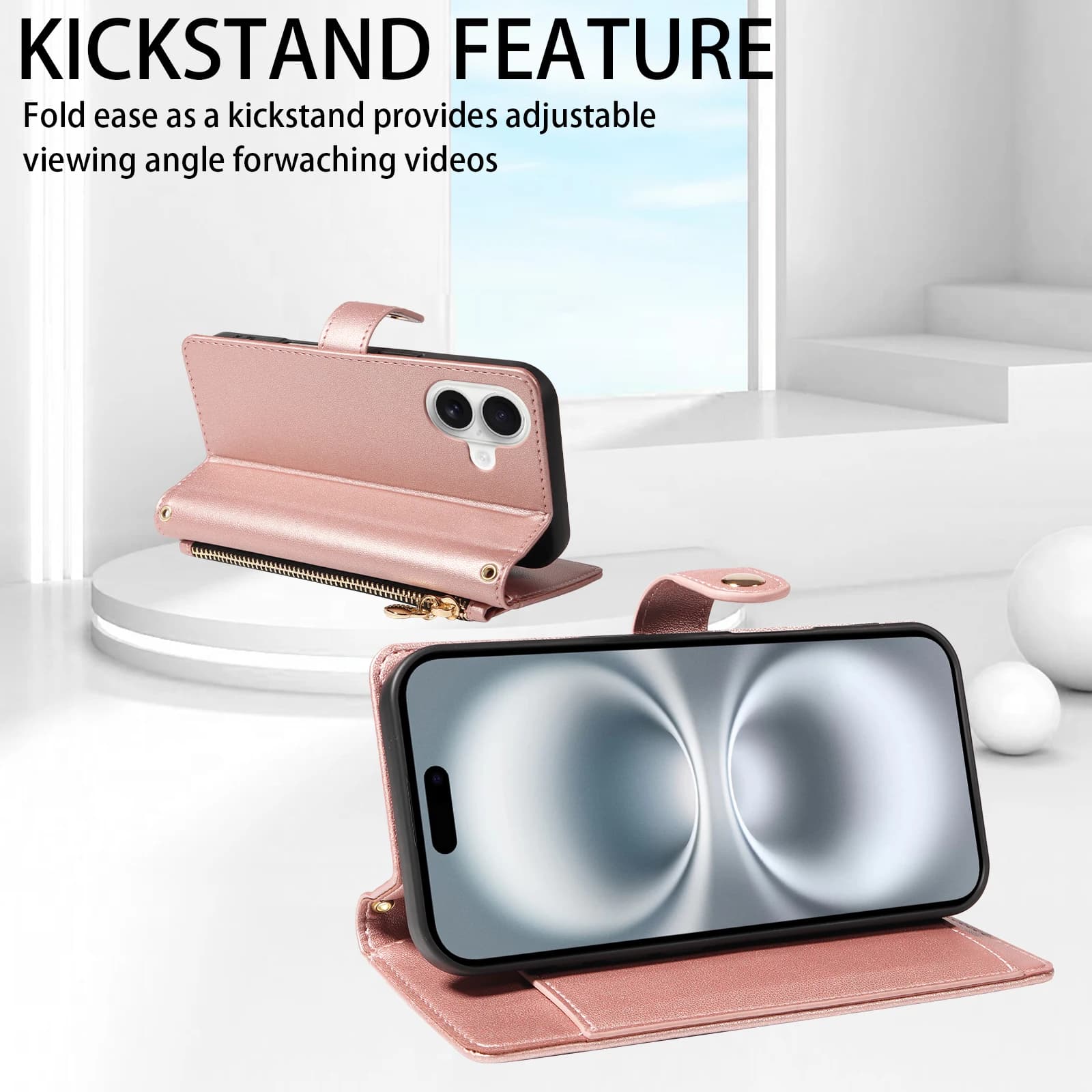 Capa carteira rosa para Xiaomi com função kickstand para suporte ajustável ao assistir vídeos