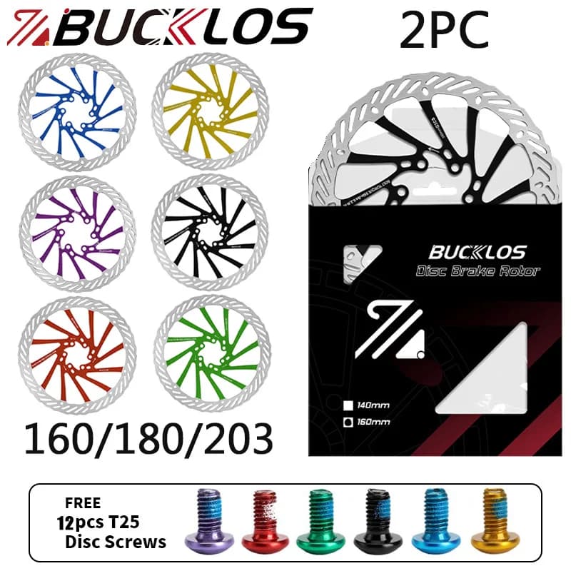 Kit de rotores de disco Bucklos para bicicletas, 2 peças, 160mm, 180mm, 203mm, com parafusos T25 grátis.