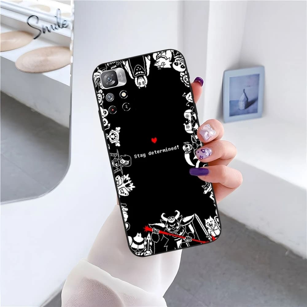 Capa para celular preta com estampa anime Undertale gamer e frase Stay determined