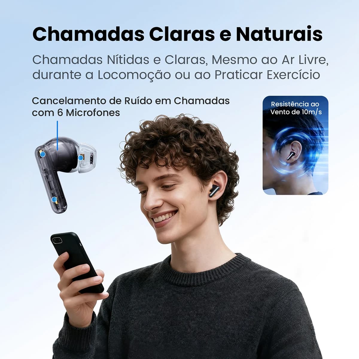 Fones de Ouvido Sem Fio HAYLOU Flowbuds N55 com ANC Adaptativo de 54dB, Bluetooth 6.0, Áudio Hi-Res LDAC, Chamadas HD com 6 Microfones, 40 Horas de Reprodução, IPX5