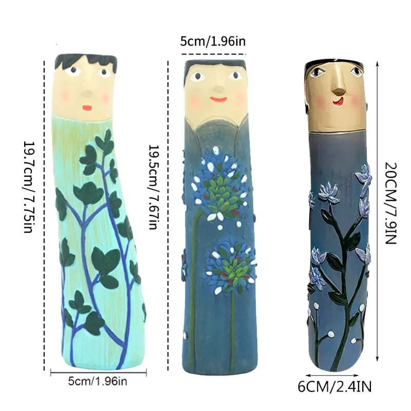Conjunto de vasos decorativos Bohemian Família Face artesanal colorido com medidas detalhadas