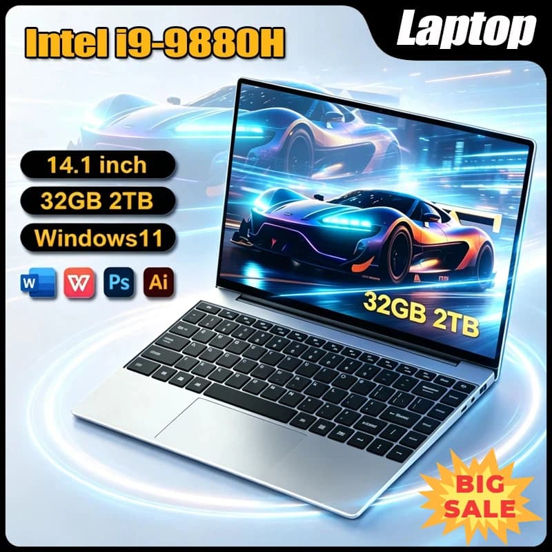 Notebook empresarial portátil 14.1 polegadas ultrafino com 32GB e 2TB
