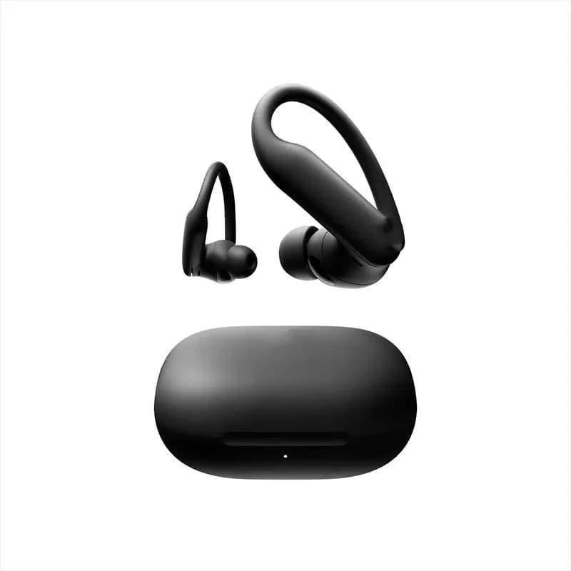 Fones de ouvido esportivos Powerbeat Pro2 em preto com design ergonômico e caixa de carregamento redonda