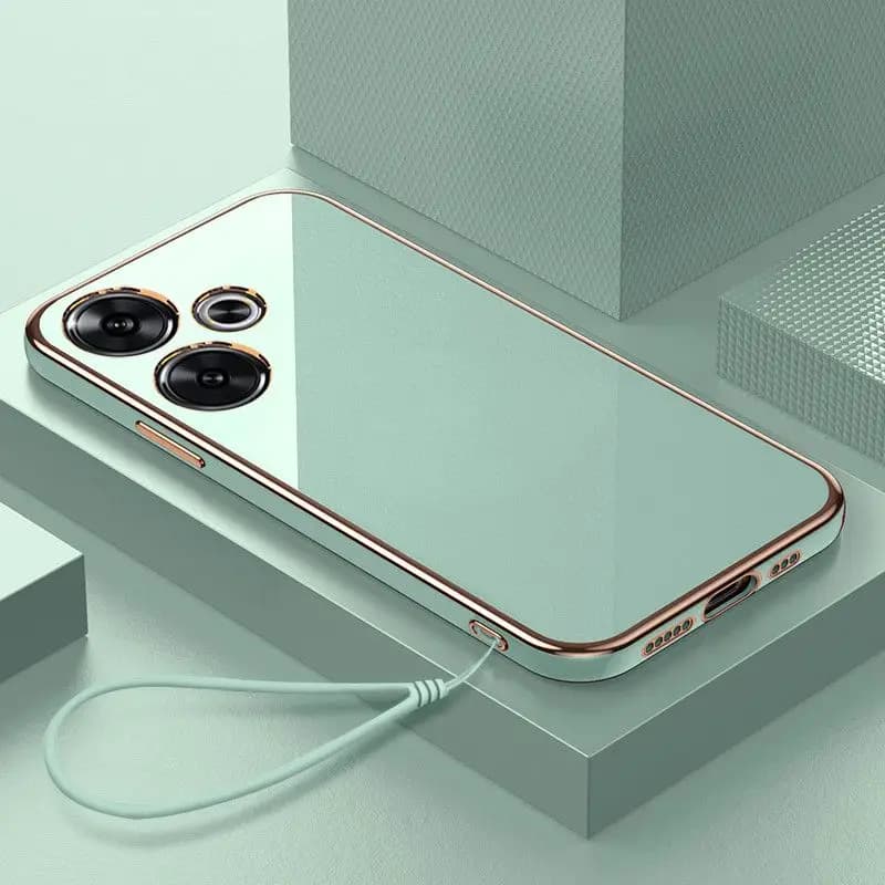Capa para celular Redmi 13 rosa com borda dourada em silicone macio à prova de choque