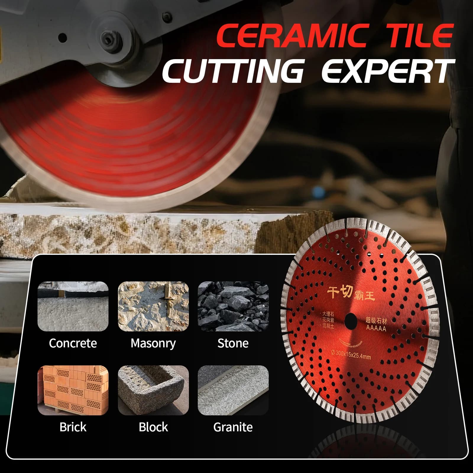 Disco de corte de diamante vermelho 300mm para corte profissional de cerâmica, concreto, tijolo e granito