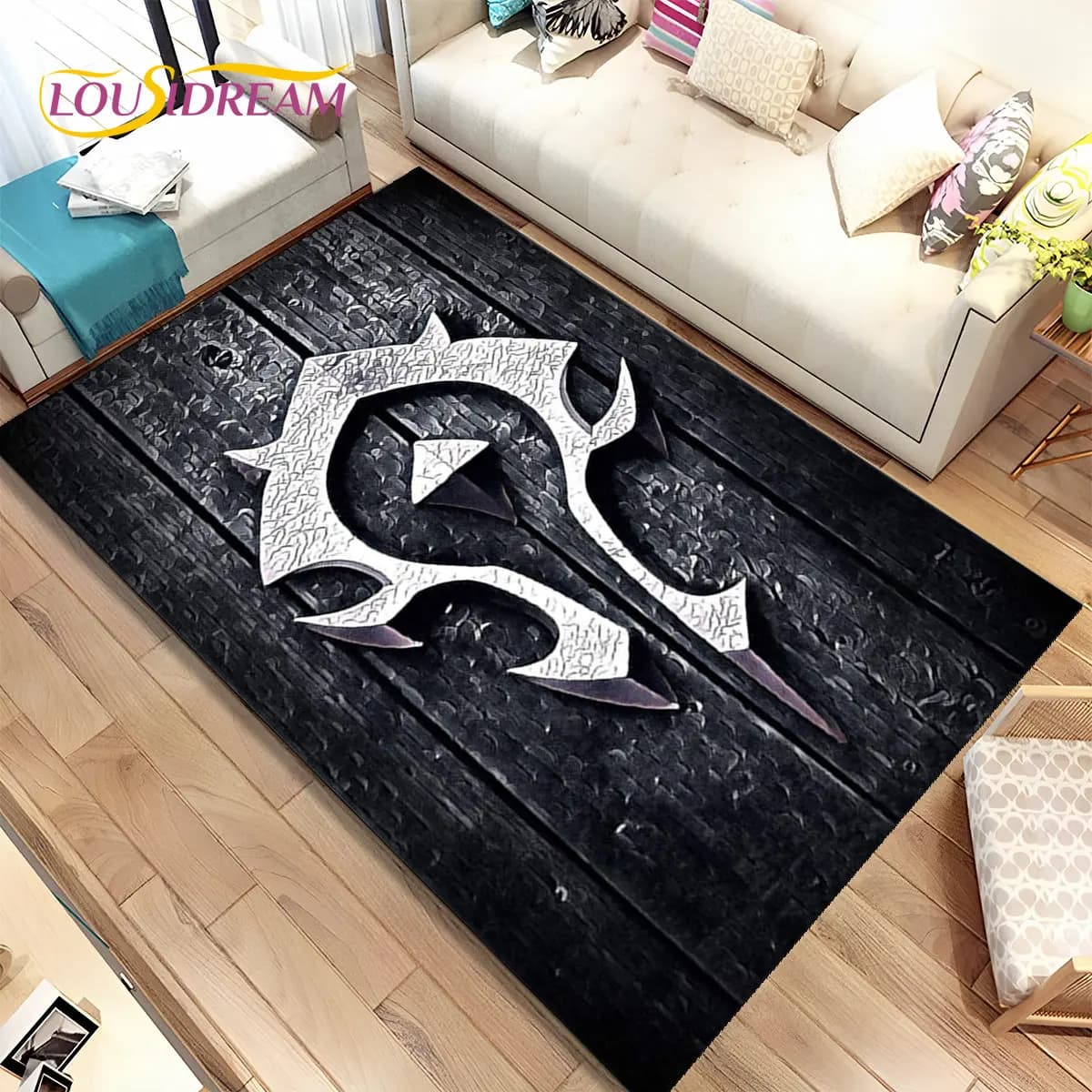 Tapete antiderrapante World of Warcraft para sala de estar, tapete de jogo gamer, decoração para crianças, 3D, preto