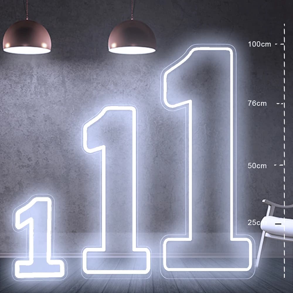 Sinal de números de néon LED de tamanho extragrande, 76 cm | 100 cm, iluminado em branco.