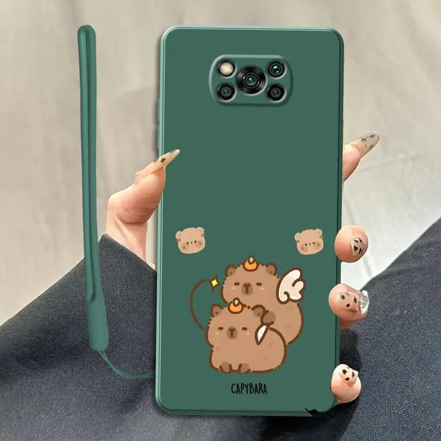 Capa verde escura para Xiaomi Poco X4 com estampa de porquinho-da-índia e tema Capybara