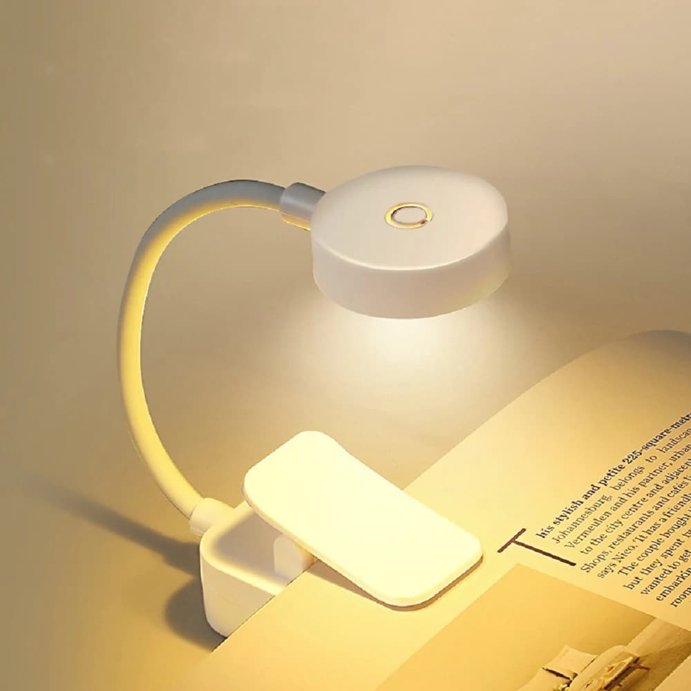 Luminária de Mesa Mini 3 Cores 360 °   Lâmpada de Livro LED Portátil Recarregável Tipo-C com Clip, Luz Noturna Protetora dos Olhos para Estudo