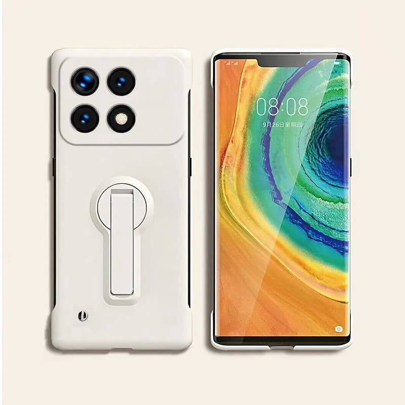 Capa branca para Xiaomi Poco com suporte giratório, proteção fina em PC para celular com câmera tripla