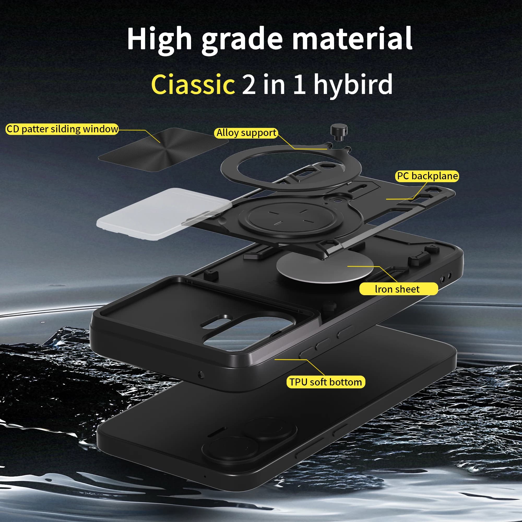 Capa híbrida 2 em 1 para Xiaomi Poco C71 com material TPU macio, suporte de liga metálica e proteção traseira PC