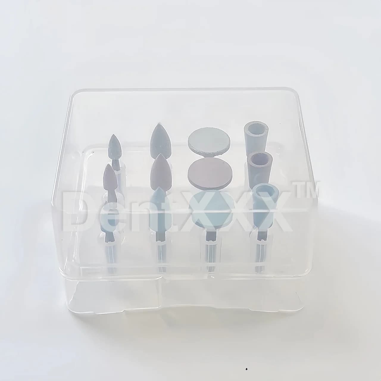 Pontas para polimento profissional flexíveis de silicone em cores pastel com caixa plástica transparente