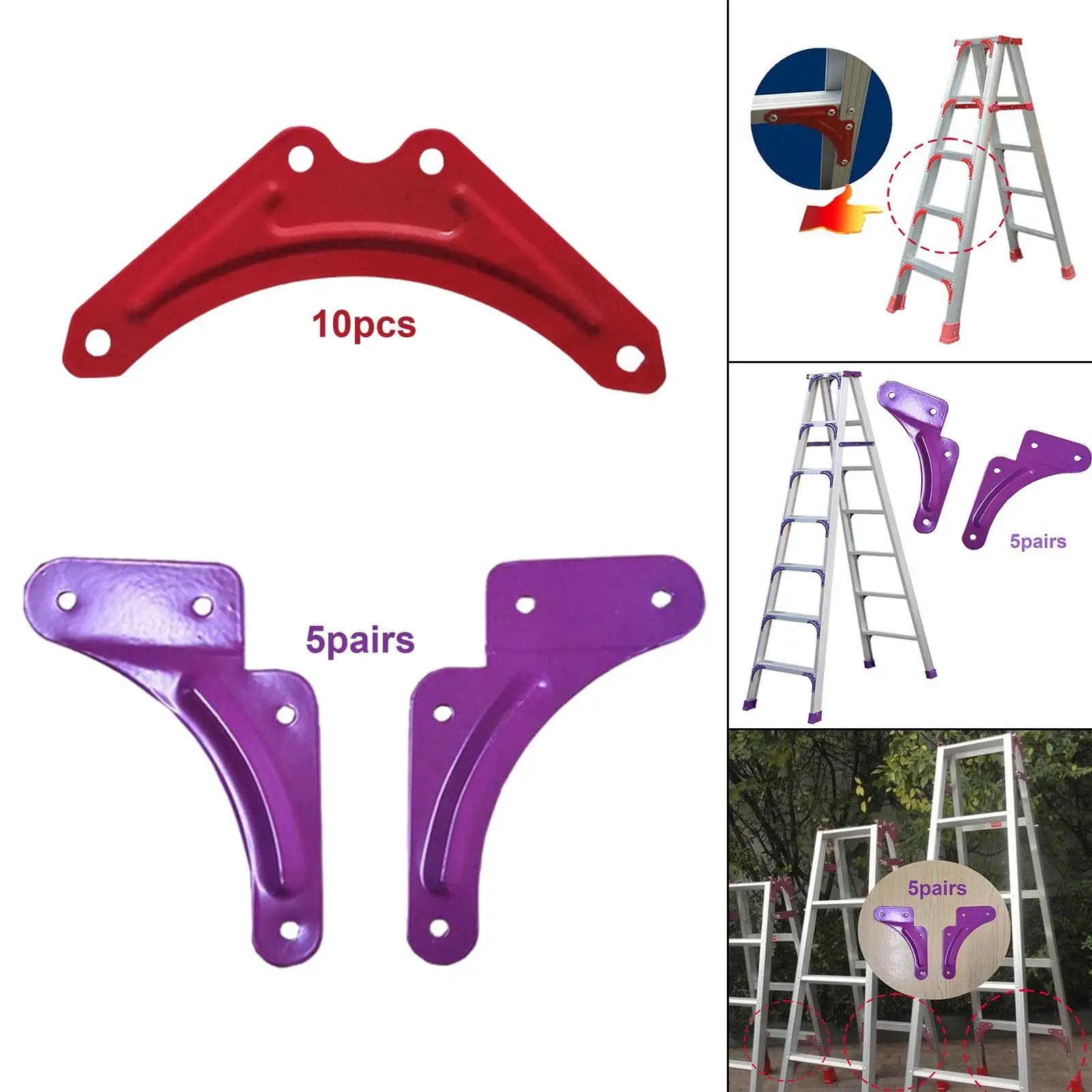 Kit de chapas de reforço vermelhas e roxas para escada, cantos triangulares metálicos, 10 peças