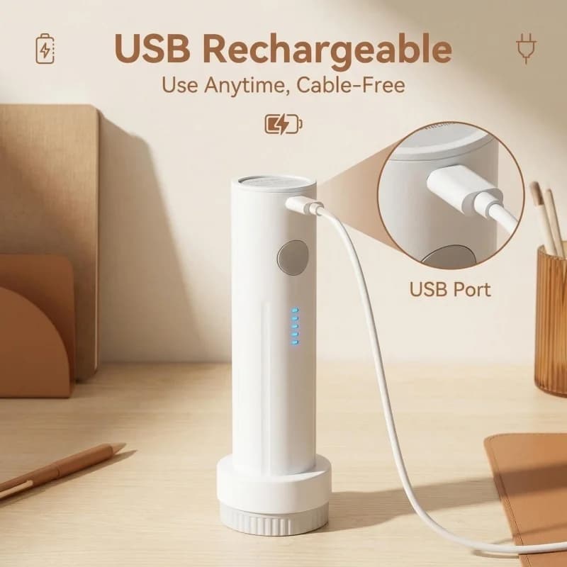 Bomba de vácuo elétrica portátil branca recarregável via USB com indicador LED de bateria